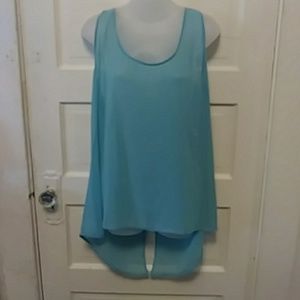 Sheer Teal Blue sleeveless blouse